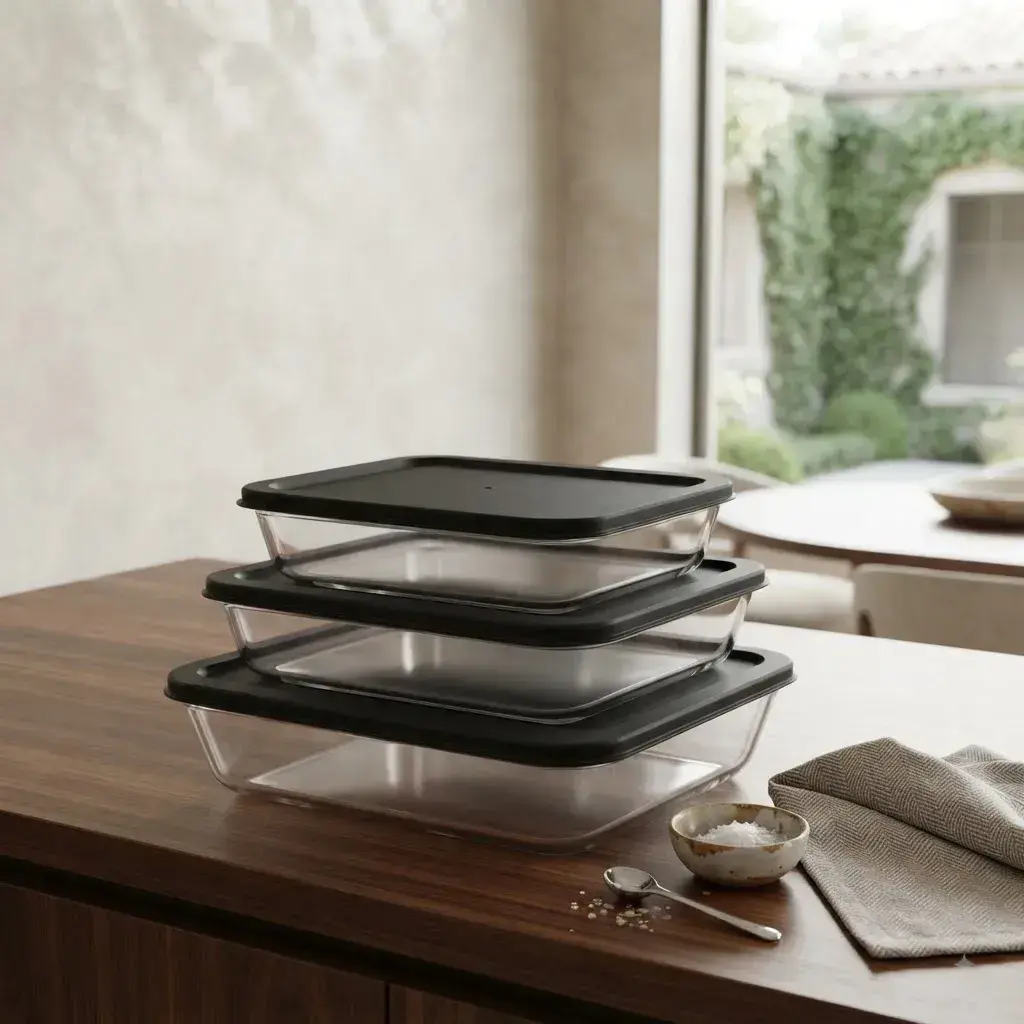 Set 3 Fuentes Vidrio Tipo Pirex Horno Micro Rectangular Tapa Negra