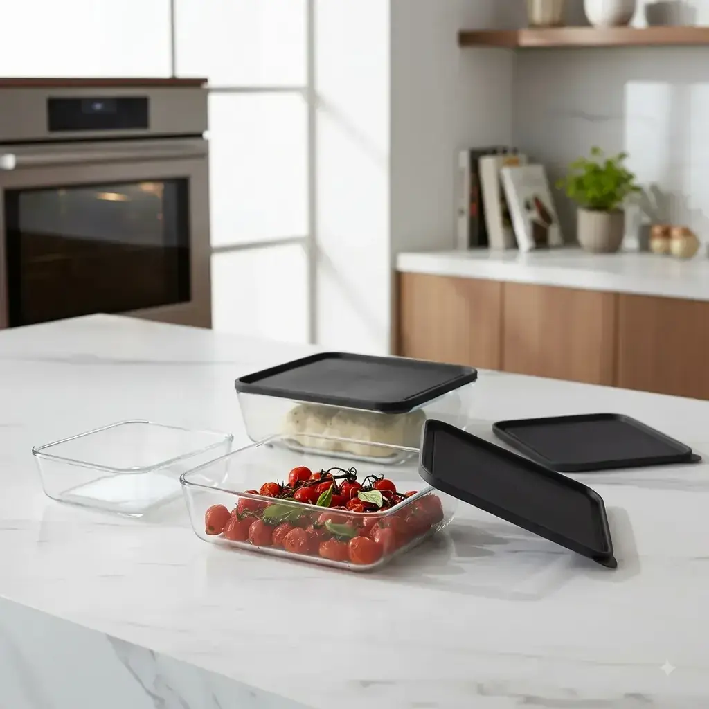 Set 3 Fuentes Vidrio Tipo Pirex Horno Micro Rectangular Tapa Negra