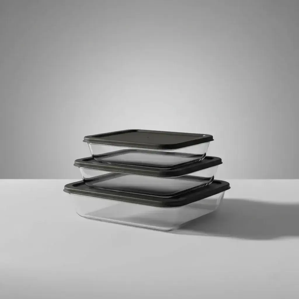 Set 3 Fuentes Vidrio Tipo Pirex Horno Micro Rectangular Tapa Negra
