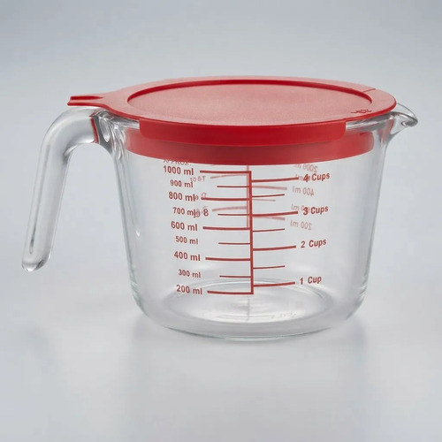Jarra Medidora De Vidrio 1 Litro Con Tapa Roja Rojo