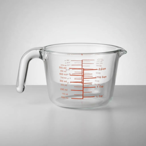 Jarra Medidora De Vidrio 500 Ml Con Asa Y Pico Vertedor Rojo