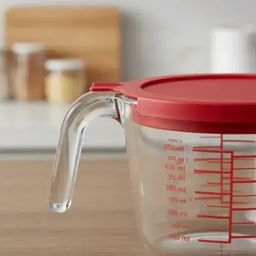 Jarra Medidora De Vidrio 500ml Con Tapa Roja Para Cocina Rojo