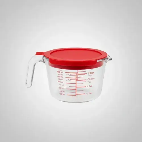 Jarra Medidora De Vidrio 500ml Con Tapa Roja Para Cocina Rojo