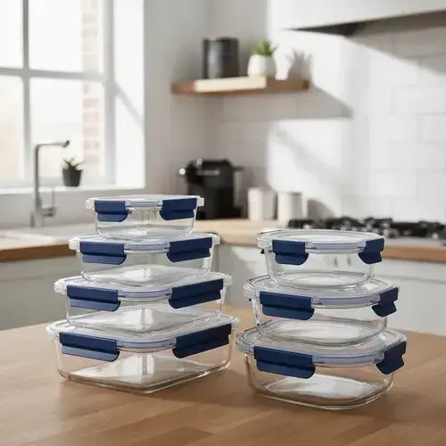 7 Recipientes Herméticos Vidrio Maremtienda.ar Para Horno Freezer Microondas Gris