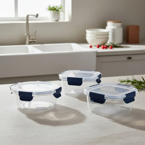 Kit 6 Tuper Hermetico Recipientes Vidrio Pirex Horno Frezzer Azul