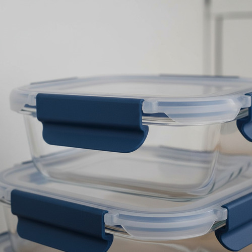 Kit10 Tuper Hermetico Recipientes Vidrio Pirex Horno Frezzer Azul