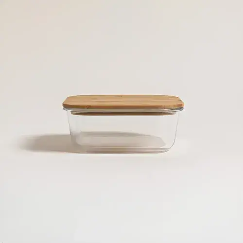 Setx3 Tuper Vidrio Bamboo Cuadrado Horno Frezzer Micro Sml Color Marrón Claro