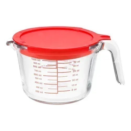 Jarra Medidora De Vidrio 1 Litro Con Tapa Roja Rojo