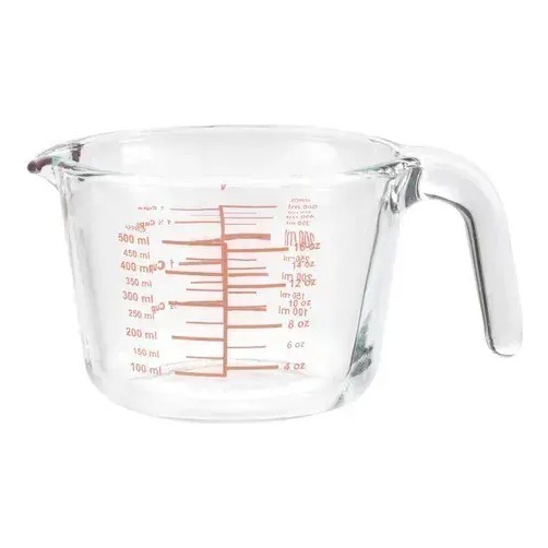 Jarra Medidora De Vidrio 500 Ml Con Asa Y Pico Vertedor Rojo
