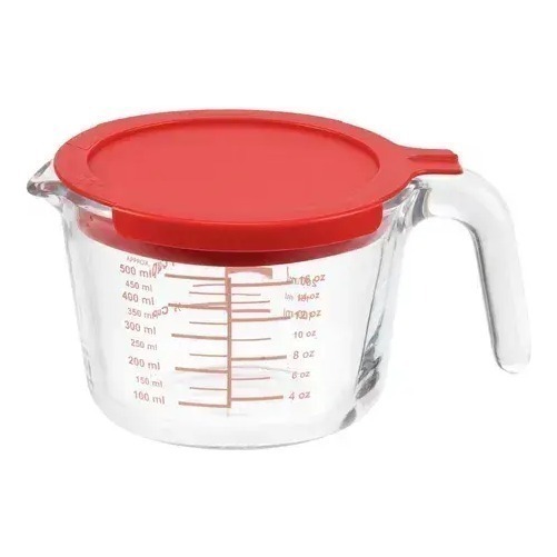 Jarra Medidora De Vidrio 500ml Con Tapa Roja Para Cocina Rojo