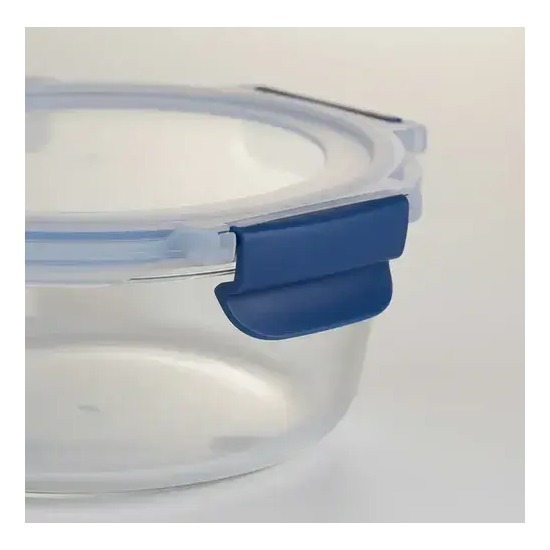 3 Tupper Vidrio Hermético Redondo Apto Microondas Horno Freezer Azul