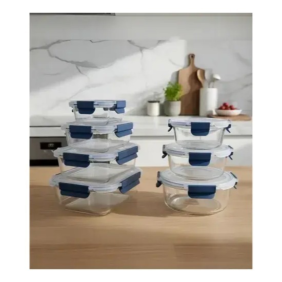 7 Recipientes Herméticos Vidrio Maremtienda.ar Para Horno Freezer Microondas Gris