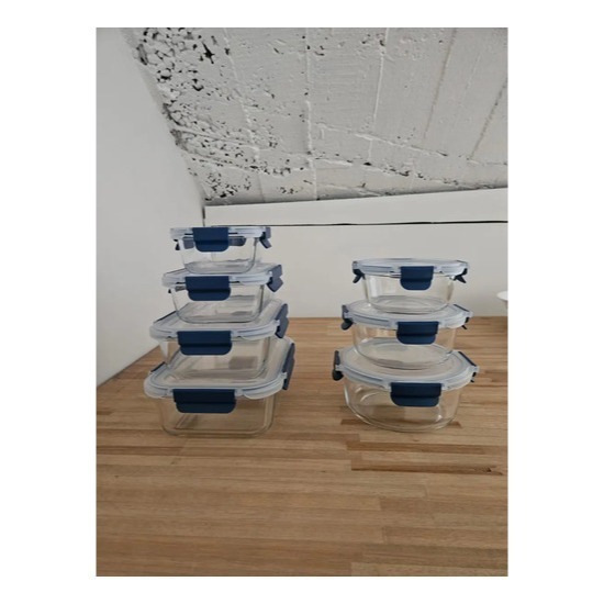 7 Recipientes Herméticos Vidrio Maremtienda.ar Para Horno Freezer Microondas Gris