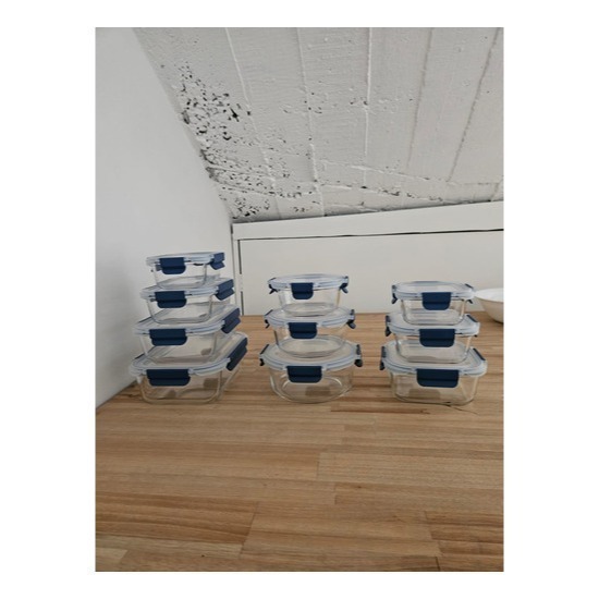 Kit10 Tuper Hermetico Recipientes Vidrio Pirex Horno Frezzer Azul