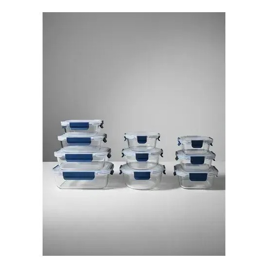 Kit10 Tuper Hermetico Recipientes Vidrio Pirex Horno Frezzer Azul