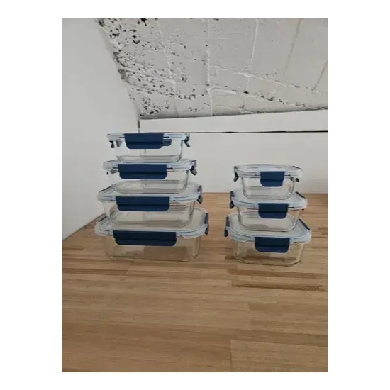 Kit7 Tuper Hermetico Recipientes Vidrio Pirex Horno Frezzer Azul