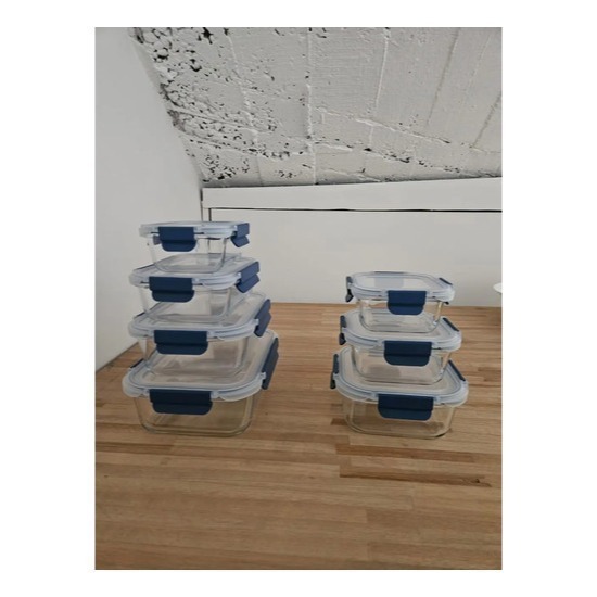 Kit7 Tuper Hermetico Recipientes Vidrio Pirex Horno Frezzer Azul