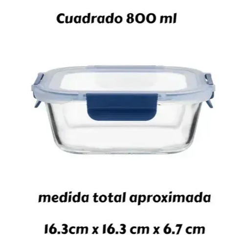 Setx3 Tuper Vidrio Hermetico Cuadrado Horno Frezzer Microsml Azul