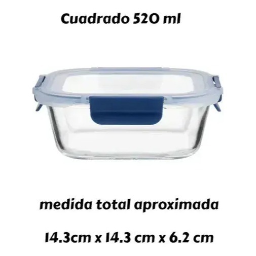 Setx3 Tuper Vidrio Hermetico Cuadrado Horno Frezzer Microsml Azul