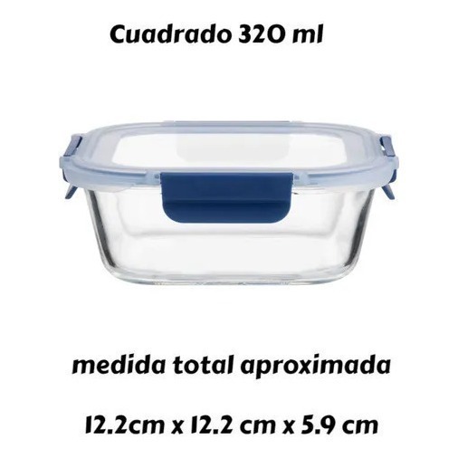 Setx3 Tuper Vidrio Hermetico Cuadrado Horno Frezzer Microsml Azul