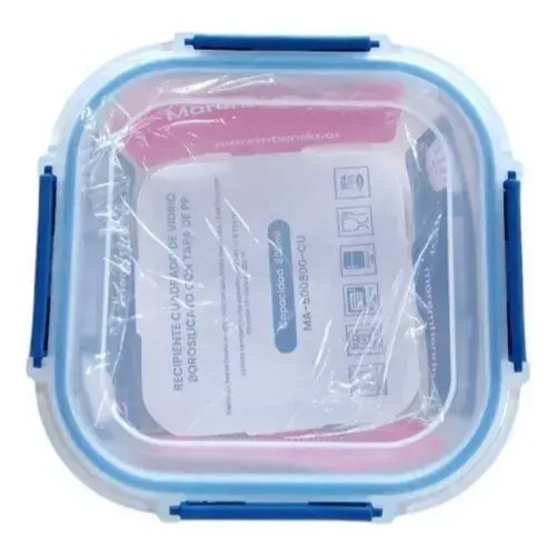 Setx3 Tuper Vidrio Hermetico Cuadrado Horno Frezzer Microsml Azul