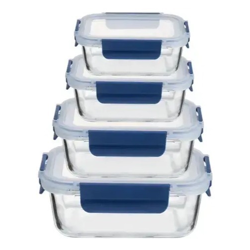Setx4 Tuper Vidrio Hermetico Rectangular Horno Frezzer Smlxl Azul