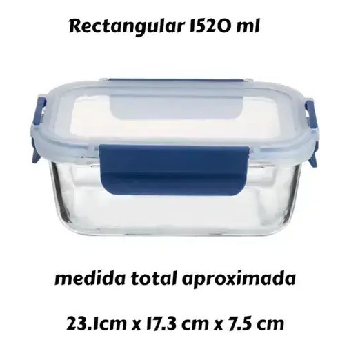 Setx4 Tuper Vidrio Hermetico Rectangular Horno Frezzer Smlxl Azul