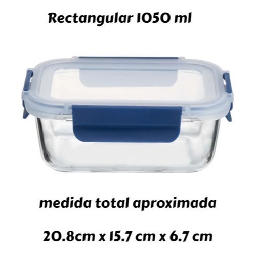 Setx4 Tuper Vidrio Hermetico Rectangular Horno Frezzer Smlxl Azul