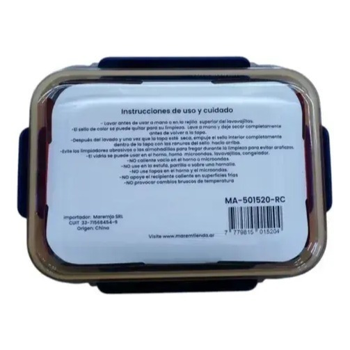 Setx4 Tuper Vidrio Hermetico Rectangular Horno Frezzer Smlxl Azul