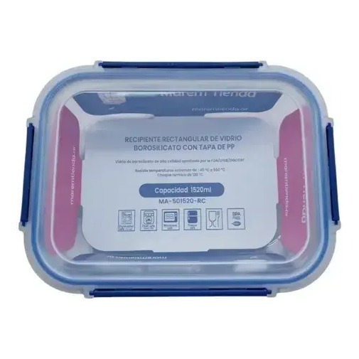 Setx4 Tuper Vidrio Hermetico Rectangular Horno Frezzer Smlxl Azul