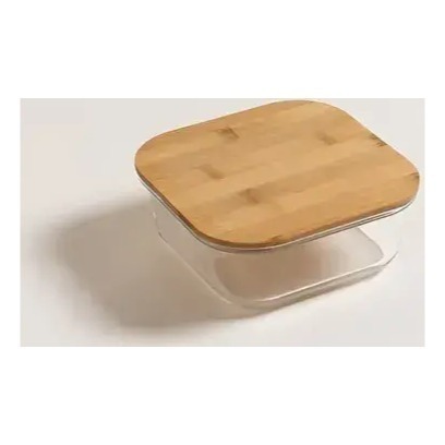 Setx3 Tuper Vidrio Bamboo Cuadrado Horno Frezzer Micro Sml Color Marrón Claro