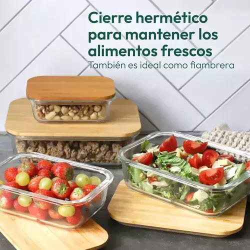 Taper Tuper Vidrio Hermetico Bambo Organizador 1520 ml