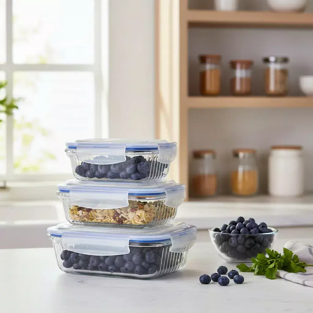 Set 4 Tuper Recipientes Vidrio Pirex Horno Freezer Rectangular