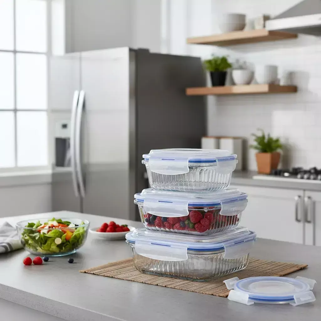 Set 4 Tuper Recipientes Vidrio Pirex Horno Freezer Rectangular