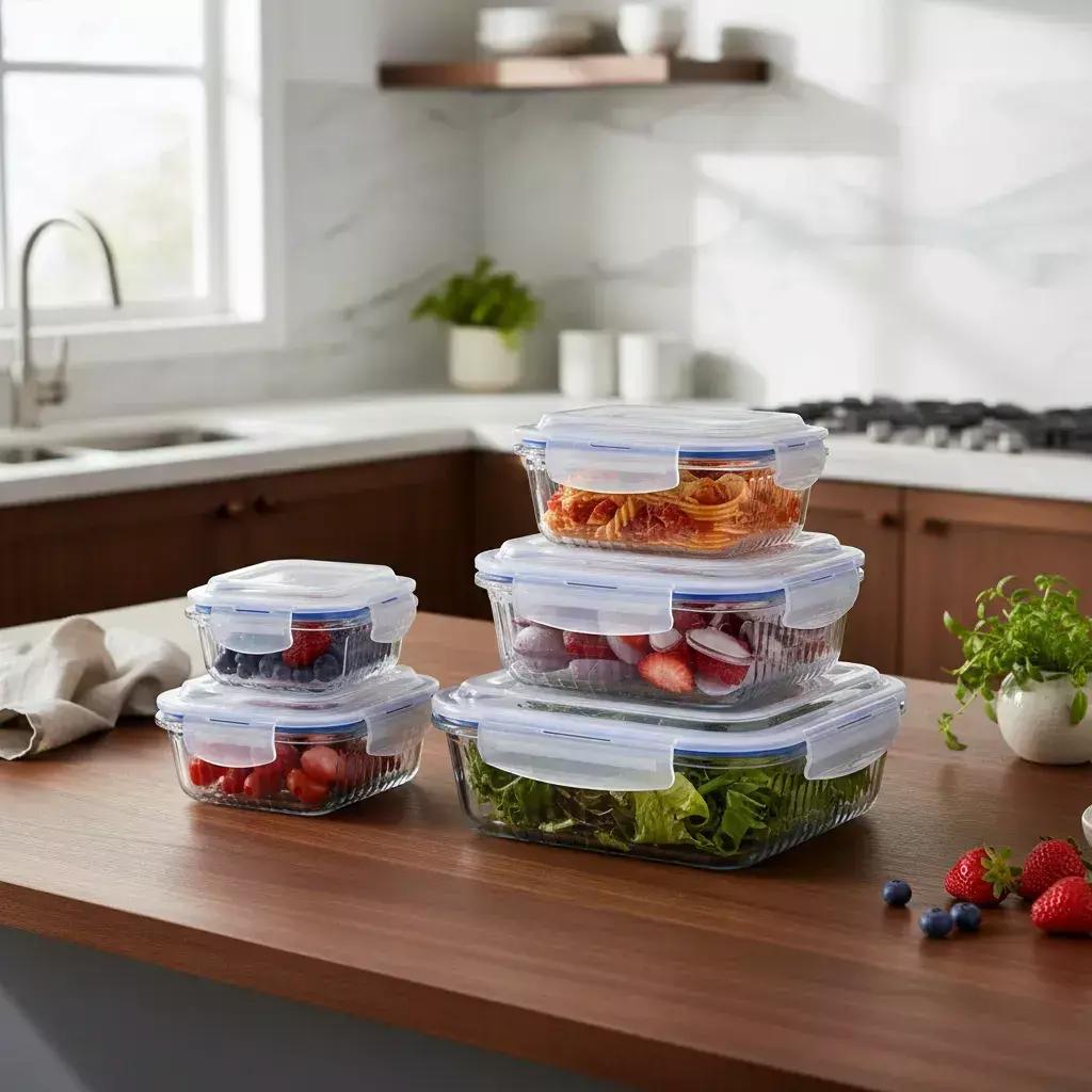 Set 4 Tuper Recipientes Vidrio Pirex Horno Freezer Rectangular