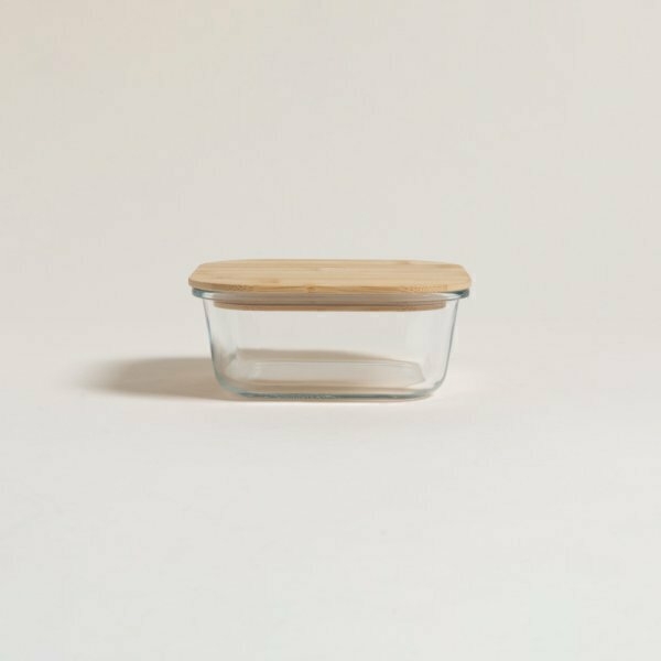 Pote Hermético De Vidrio Cuadrado Tapa Bamboo 800 Ml Tuper Taper