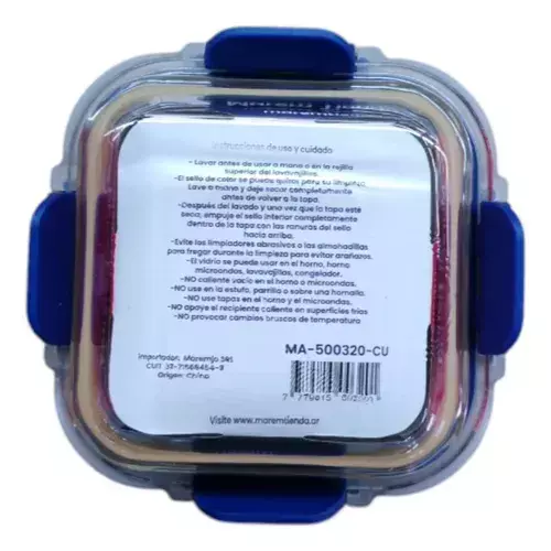 Tuper Vidrio Hermetico Cuadrado Horno Frezzer Microondas C